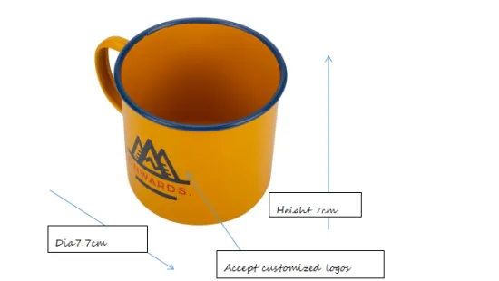 Vintange yellow tin enamel camping mug
