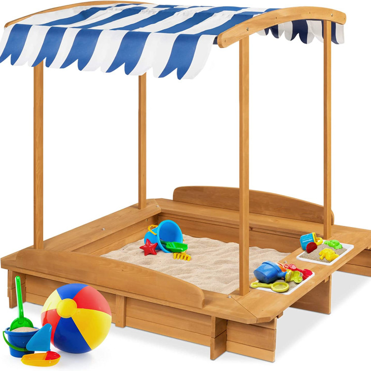 Kids Wooden Cabana Sandbox UV-Resistant Sandpit