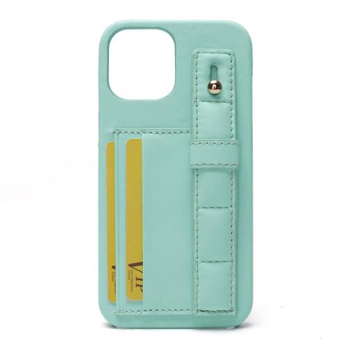 Green phone cover with card holder jacket strap