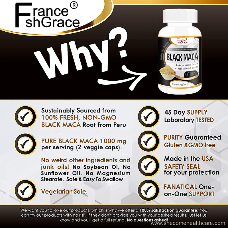 Maca supplement Improve mood black maca root capsules