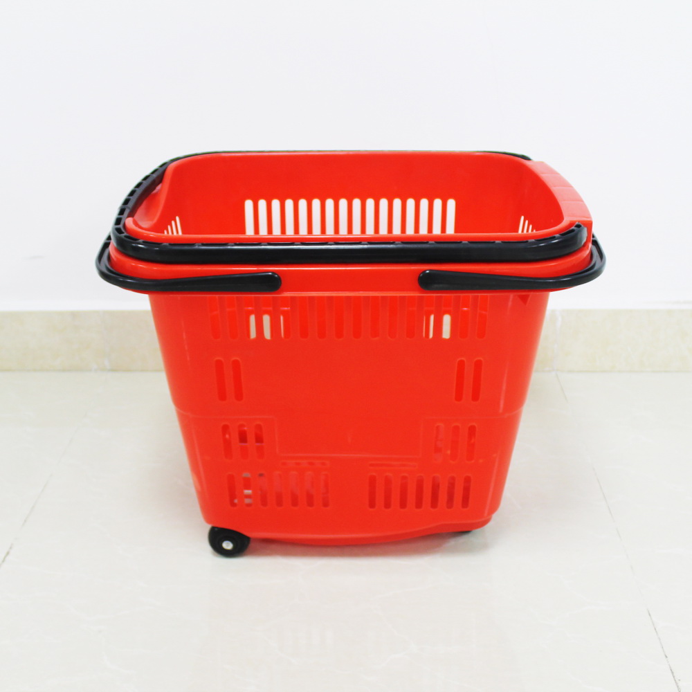 Supermarkets Plastic Shopping Basket With Wheels, High Quality Supermarkets Plastic Shopping