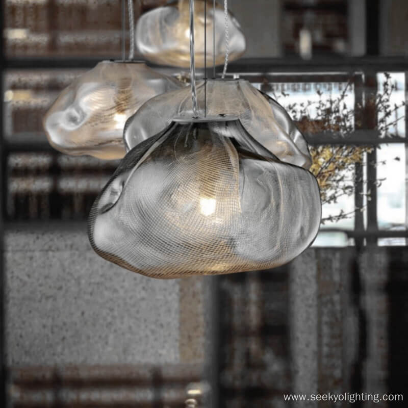 Smoke gray white clouds decorated glass hanging lamp