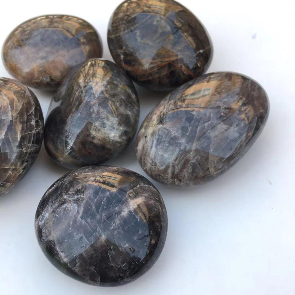 Natural black moonstone palm stones quartz mineral crystals massage healing gemstones for fine gift