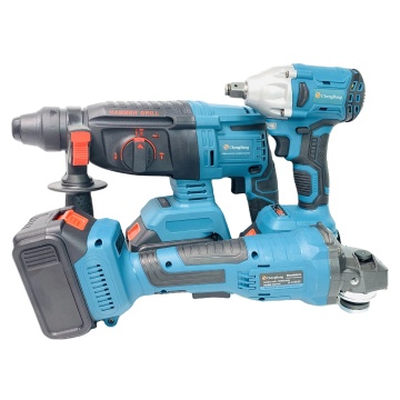 Kit Alat Kuasa 3-Piece Profesional: Lithium-Ion Brush Hammer Bor, Pengisaran Sudut, dan Perengkuh Tanpa Kord dengan Jenis Set Gabungan 01