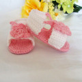 Buty dziecięce Handmade crochet, różowy i biały kwiat