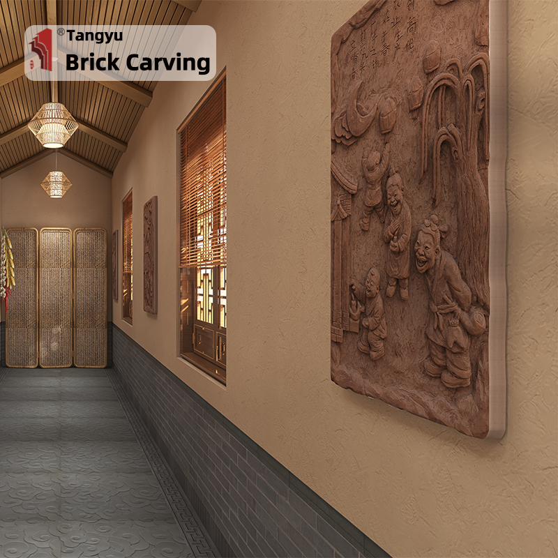 Figure pattern clay carving mural
