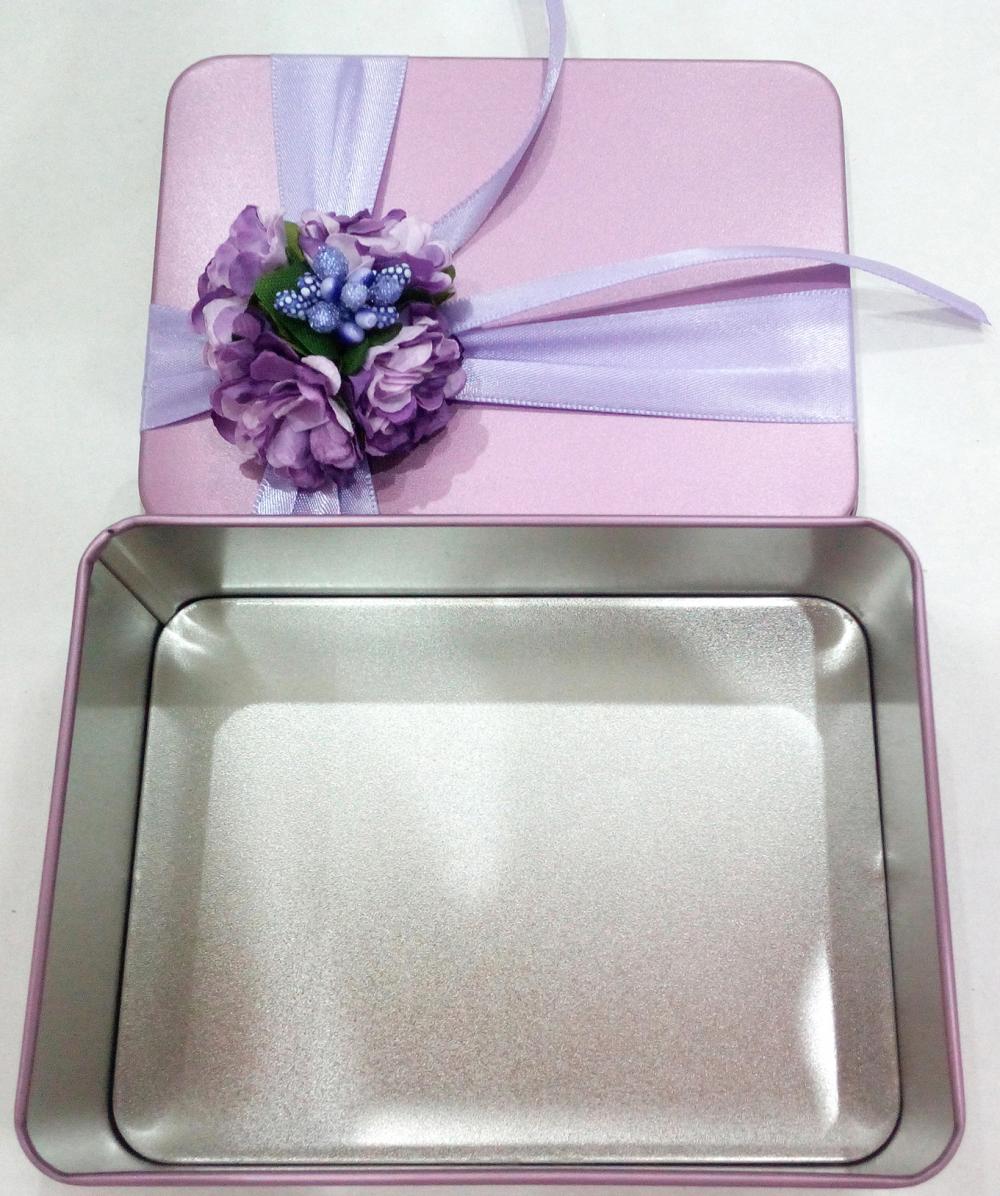 Pink Rectangular Tin Box for Chocolate Packaging