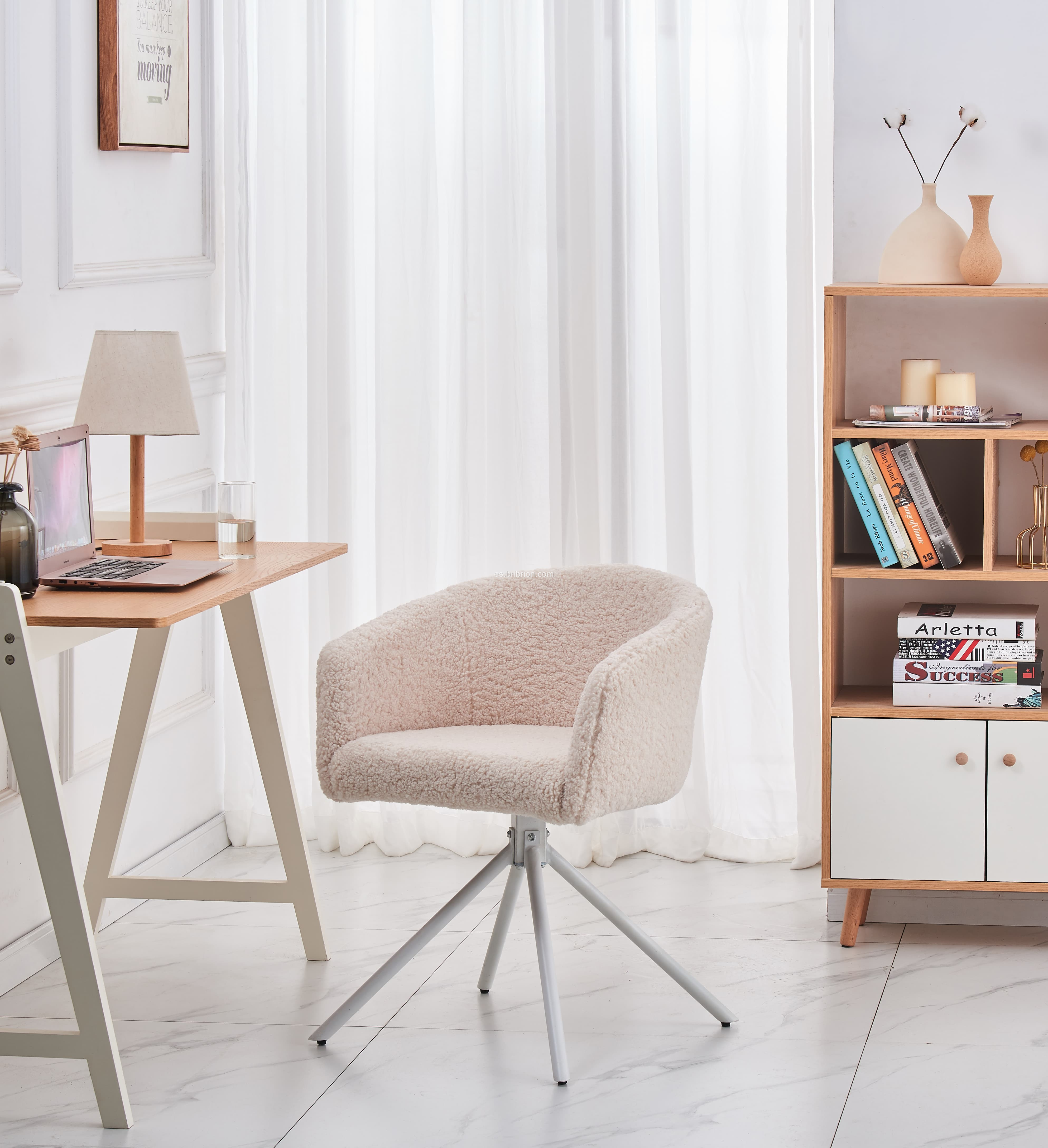 Silla de comedor giratoria moderna con tela boucle