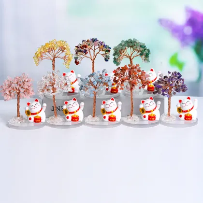 Raw Citrine Raw Stone with Colorful Resin Base Lucky Cat Ornament