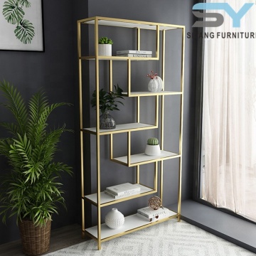 Modern Fashion Clear Tempered Glass Top Stainless Steel Bookcase for Sale