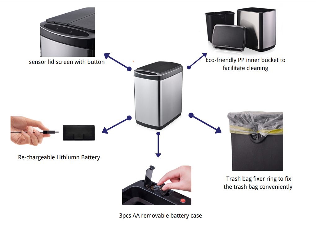 Butterfly Smart sensor tarsh can with removeable lid