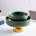 Luxury Green Dessert Stand Ceramic Dry Fruit Tray Porcelain Dessert Plate Stoneware Fruit Plate