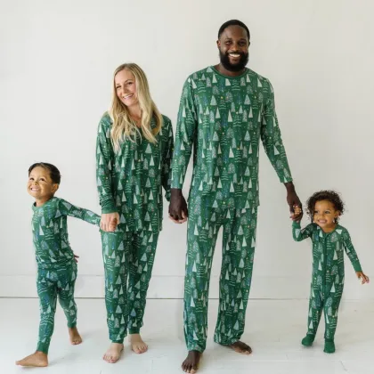 Hot Selling Christmas Pajamas Set - Family Matching Cotton Plus Size Green Custom Pajamas