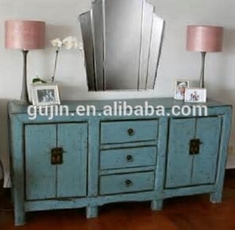 antique reproduction distressed blue sideboard buffet tv media console