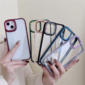 Wholesale Metal Camera Lens Transparent Phone Cases for iPhone 15, 14, 13, 12, 11, 7, 8 Plus XS XR Soft TPU Bumper Cover