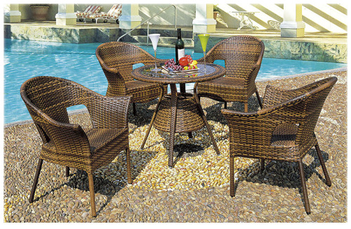 Round Glass Outdoor Leisure Rattan Dining Set