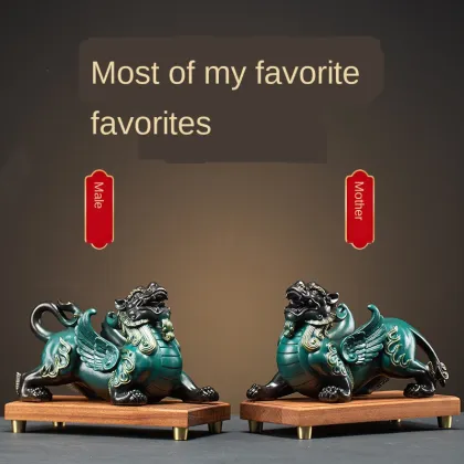 Ceramic Pi Xiu Ornaments for Fengshui Money Drawing - Pair for Living Room or Office Decor