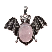 Rose Quartz 13X18mm Cabs Antique Silver Alloy Antique Silver Alloy Bat Pendant for DIY Making Jewelry