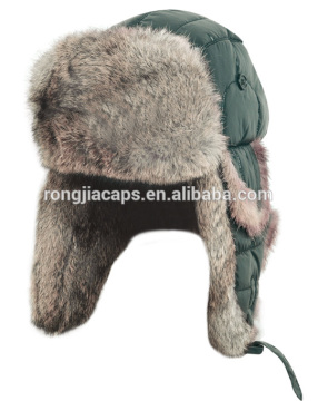 green cotton winter hat with synthetic fur
