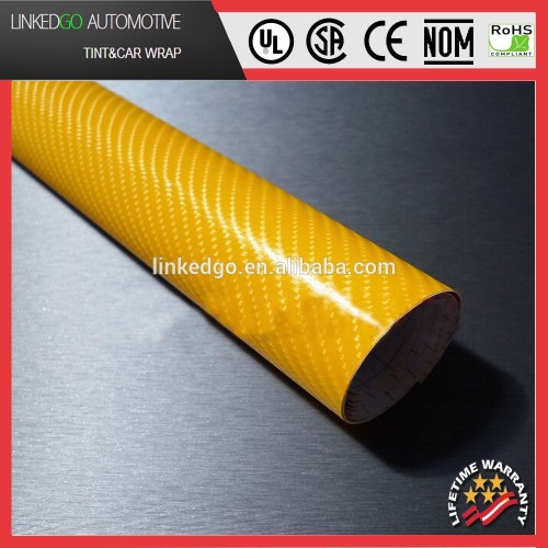 Guaranteed 100% air channels Yellow 4d carbon fiber film car wrap vinyl