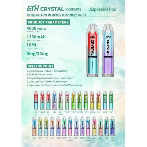 ETH Crystal Legend Pro 4000 -Puffs verfügbarer Vape -Großhandel