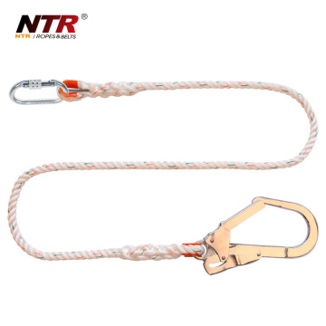 1.5m Polyester single safety lanyard with big hook and carabiner