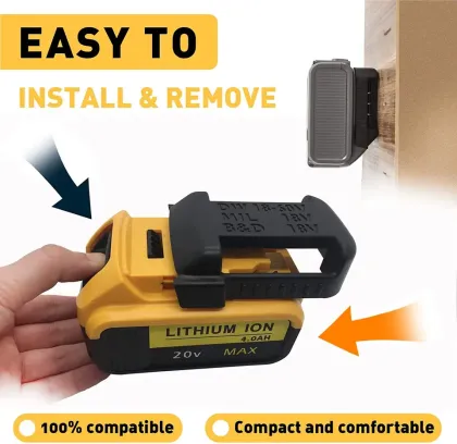 Multifunctional Battery Rack for Dewalt 18-20V and Black & Decker Batteries - Wall Mounts Holder