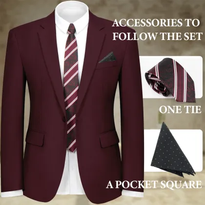 WYWK 2 Piece Men's Suit Wedding Party-Dark Red-S