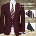 WYWK 2 Piece Men's Suit Wedding Party-Dark Red-XS