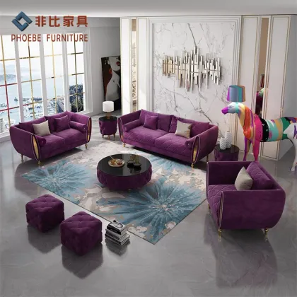Elegance Small Light Purple Velvet Living Room Sofa Set