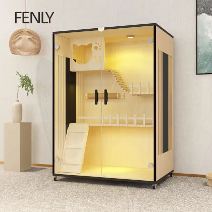 Luxury Solid Wood Cat Cage Villa - Large Space Pet House Furniture