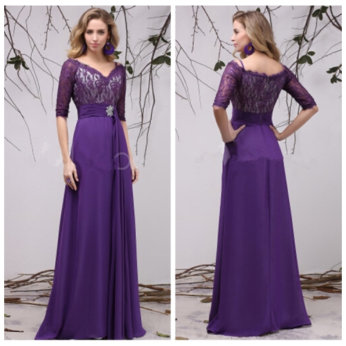 Lavanda madre de gasa de manga larga informal de la novia vestido