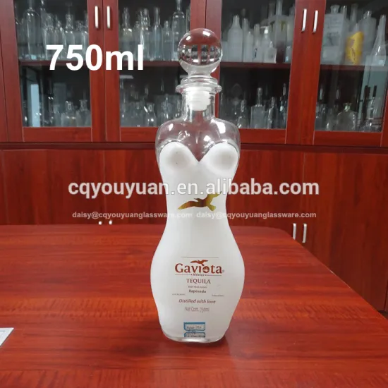 White painted 750ml women body shape vodka glass bottle with decal