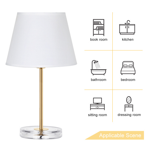 Bedroom Nightstand Gold Table Lamp com base de acrílico