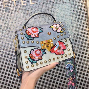 PU Leather Bag Embroidery Patch Girls Handbag