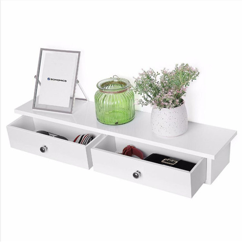 Wood Floating Wall Shelf With Drawers Storage Cabinet