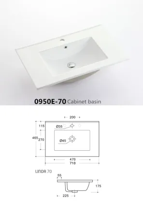 Europe Vasque Modern Rectangle Thin White Ceramic Bathroom Sink