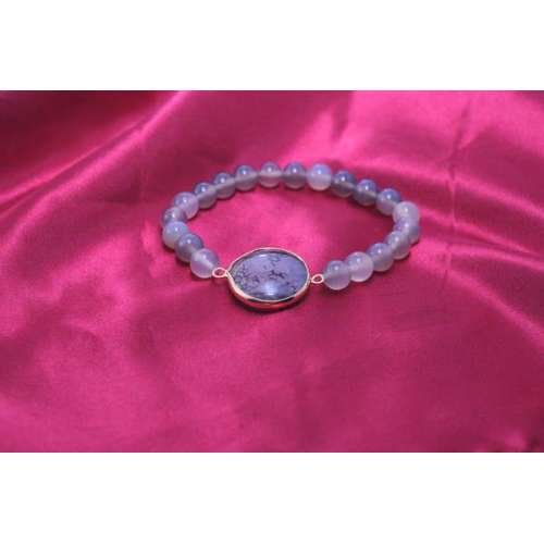 Grey Agate Bracelet with Agate Pendant Gemstone jewelry