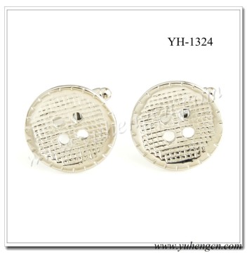 YH-1324 Classic Mens Silver Round Button Shape Plain Metal Cufflinks