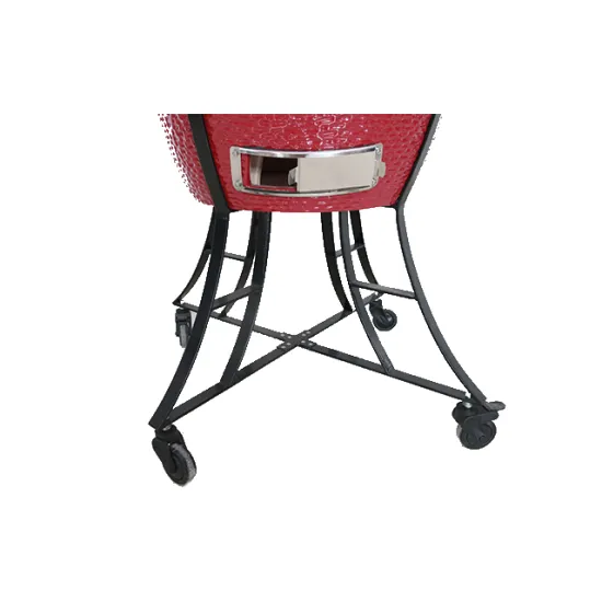 Kamado grill with stainless steel grill tables