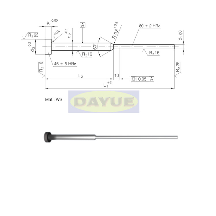 Ejector Pin Stepped Through Hardened Type Ch Din 1530 Iso 8694 Dayue Mold Components