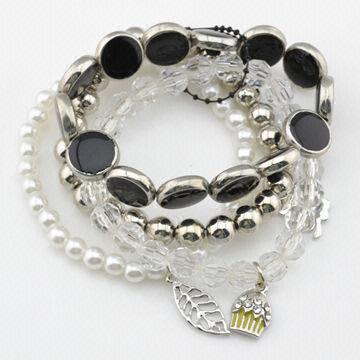 Mixed multilayer pearl and crystal beaded European crystal bracelets, OEM/ODM orders are welcome