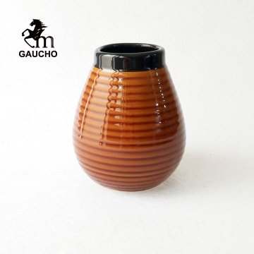 1 PC/Lot Gaucho Yerba Mate Calabash Gourds Ceramic Cups 350 ML With Emboss Stripe Nice Appearance Hot Sales