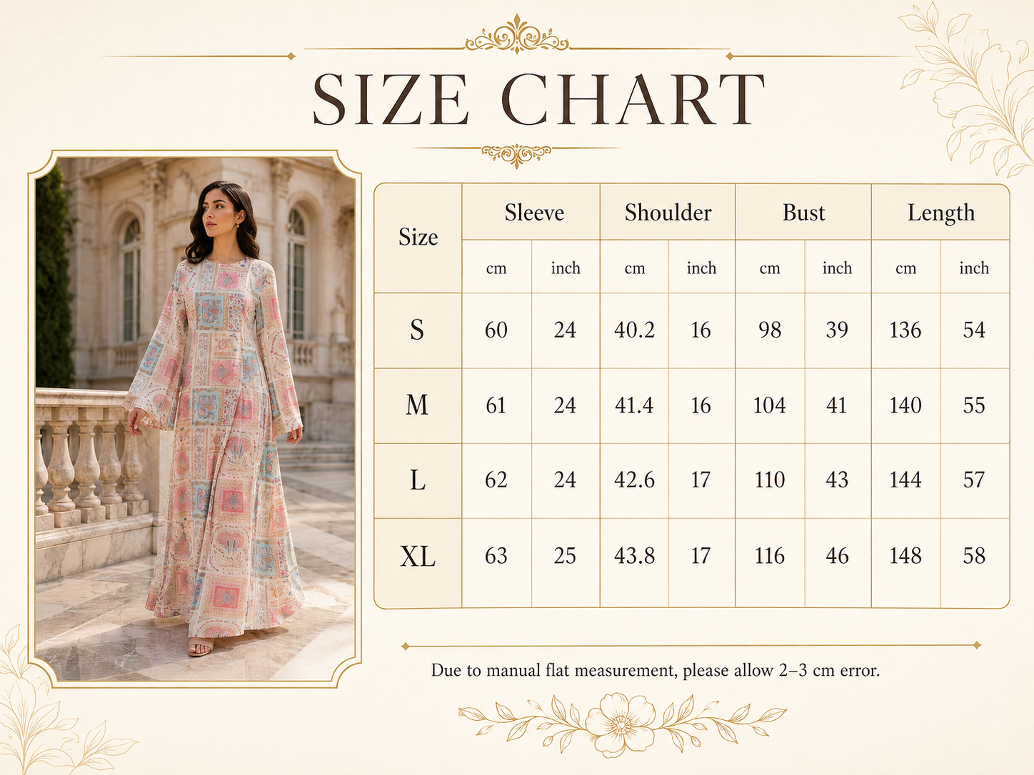 Vintage Patchwork Print Flared Sleeve Abaya Dress