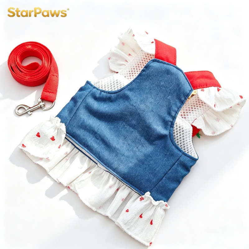 Breathable Cat Denim Dress with Harness