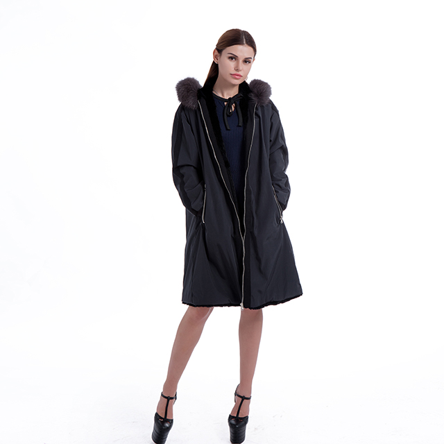 Black rabbit hair coat