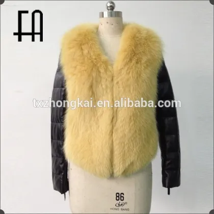 2015 fashion woman fox fur jacket/real fox leather fur coat/fur coat with leather sleeve