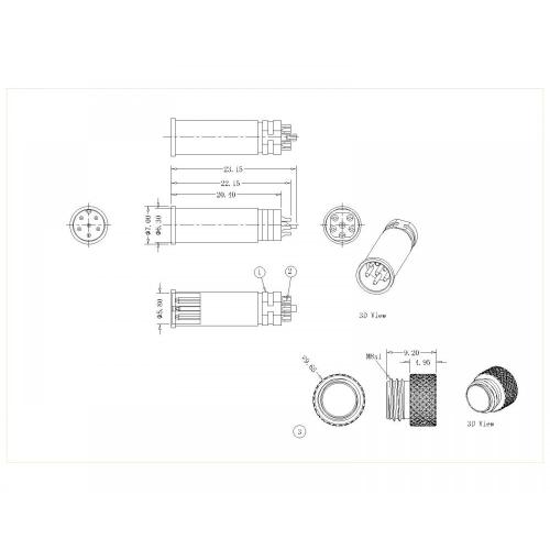 M8-XP-M-166-1 M8 6 ~ 8P Erkek tel tarafı