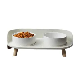 dog cat double ceramic bowl with plastic base