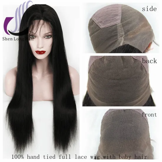 Top Quality Natural Color Silky Straight 100% Hand Tied Full Lace Human Hair Wig with Baby Hair